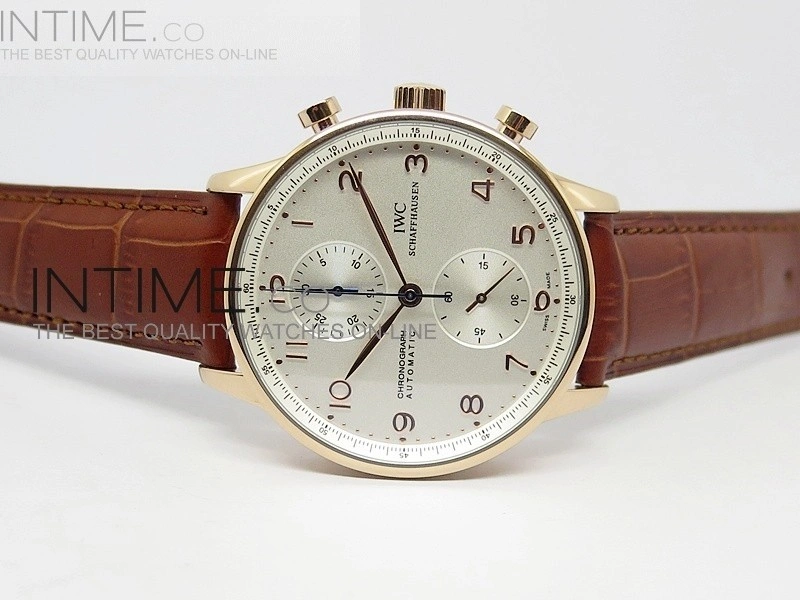 Portuguese 40mm Chrono RG White Dial on Leather Strap A7750