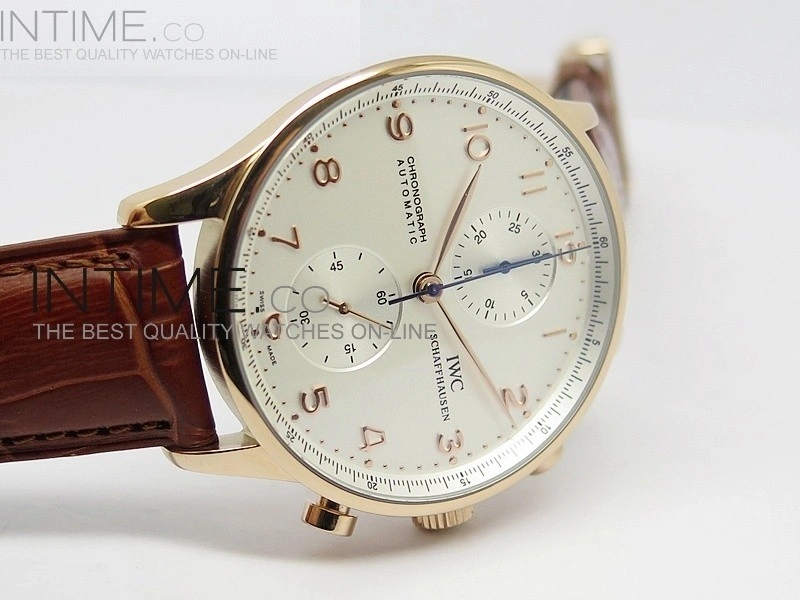 Portuguese 40mm Chrono RG White Dial on Leather Strap A7750