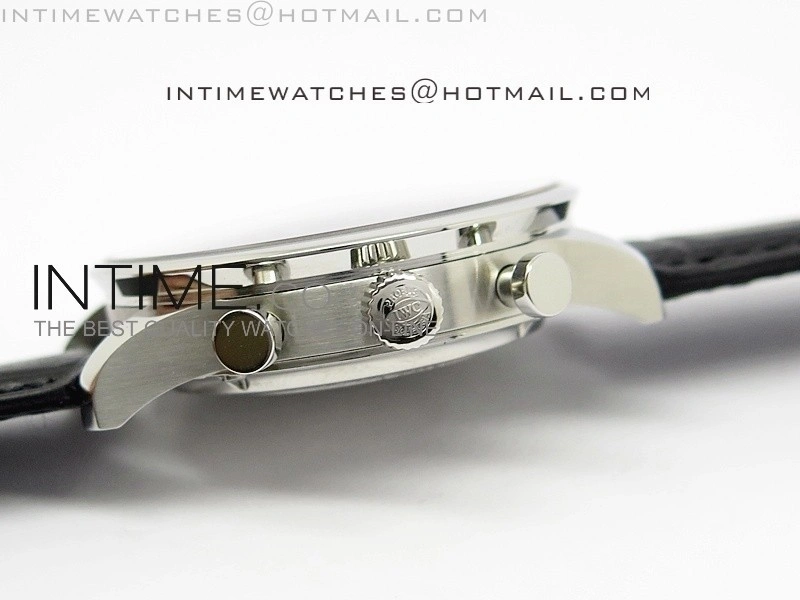 Portuguese 40mm Chrono SS Black Dial Sliver subdial on Leather Strap A7750