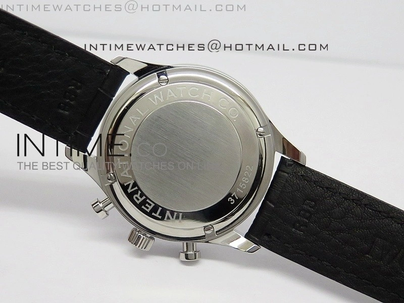 Portuguese 40mm Chrono SS Black Dial Sliver subdial on Leather Strap A7750