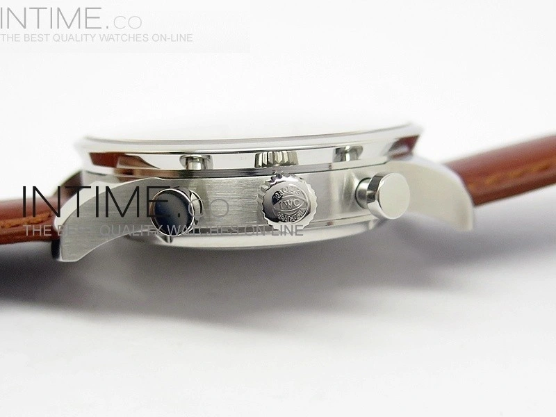 Portuguese 40mm Chrono SS Brown Dial Sliver subdial on Leather Strap A7750