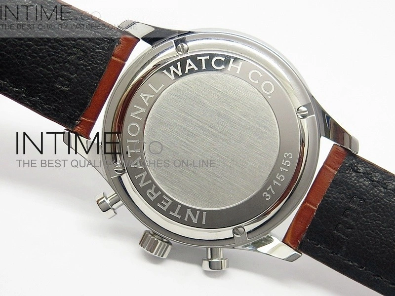Portuguese 40mm Chrono SS Brown Dial Sliver subdial on Leather Strap A7750