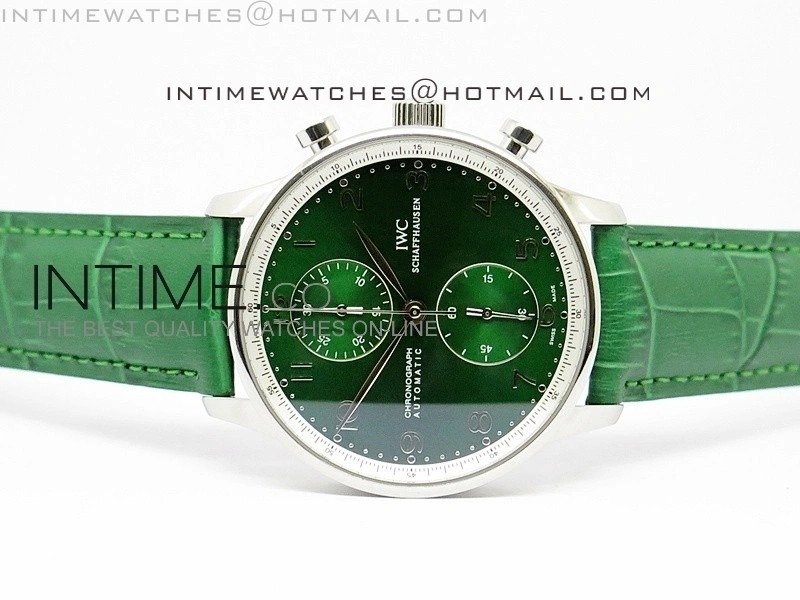 Portuguese 40mm Chrono SS Green Dial on Leather Strap A7750