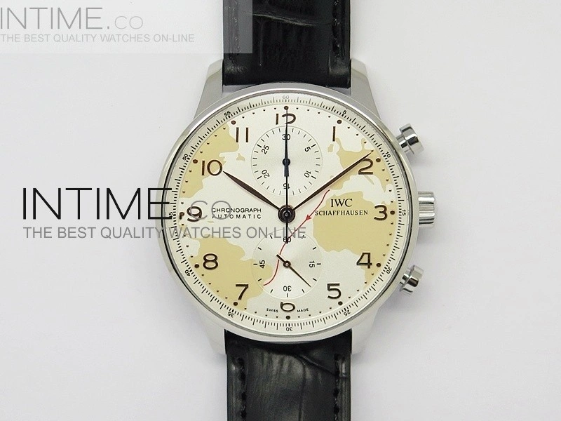 Portuguese 40mm Chrono SS Map Dial on Leather Strap A7750