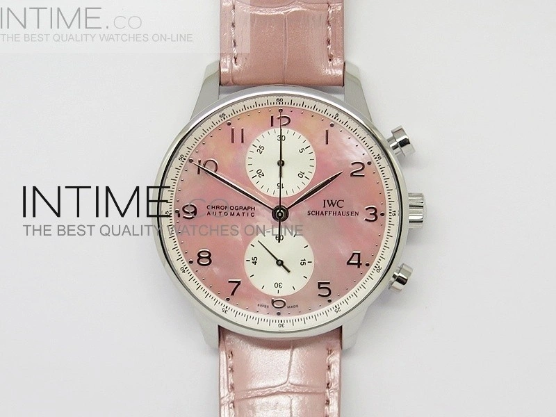 Portuguese 40mm Chrono SS Pink MOP Dial on Pink Leather Strap A7750
