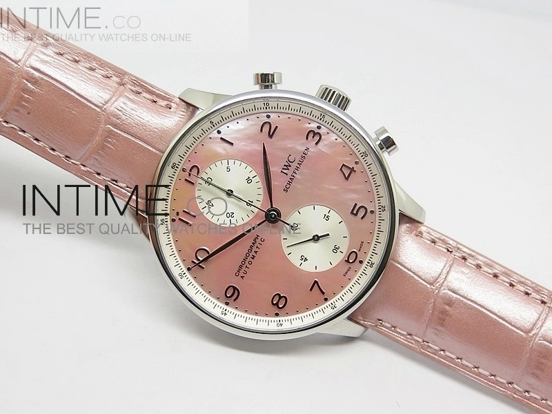 Portuguese 40mm Chrono SS Pink MOP Dial on Pink Leather Strap A7750
