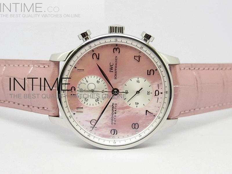 Portuguese 40mm Chrono SS Pink MOP Dial on Pink Leather Strap A7750