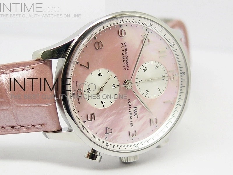 Portuguese 40mm Chrono SS Pink MOP Dial on Pink Leather Strap A7750