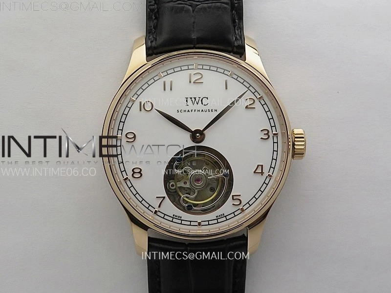Portuguese Tourbillon RG AXF White Dial RG Numbers on Black Leather Strap