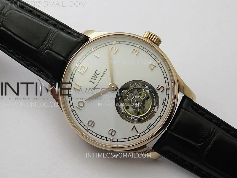 Portuguese Tourbillon RG AXF White Dial RG Numbers on Black Leather Strap