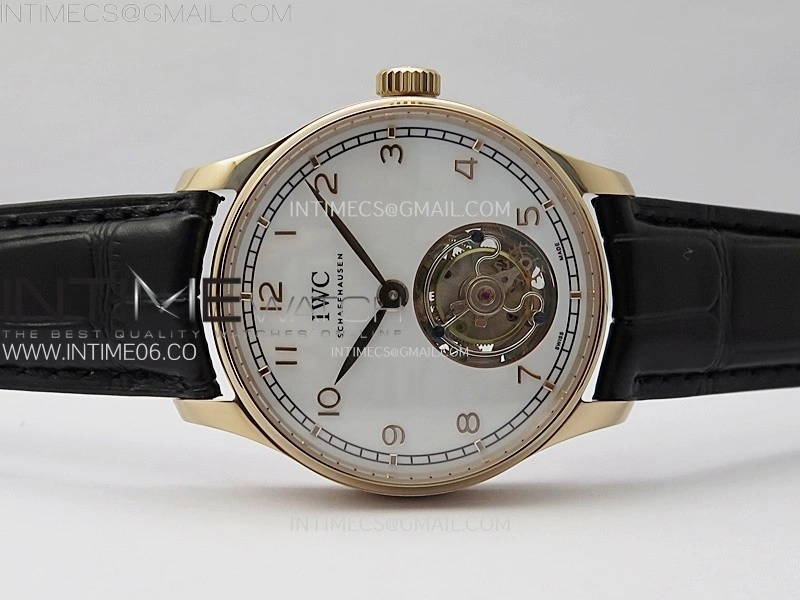 Portuguese Tourbillon RG AXF White Dial RG Numbers on Black Leather Strap