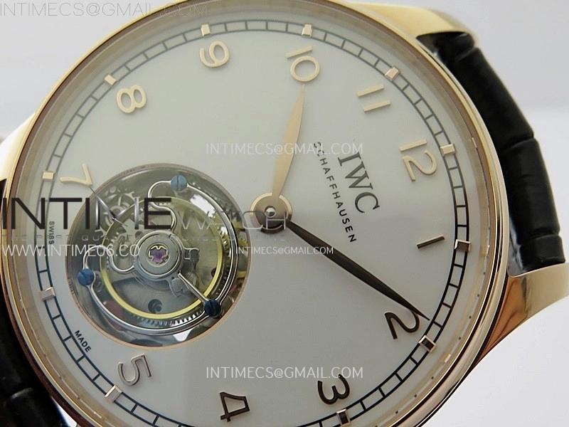 Portuguese Tourbillon RG AXF White Dial RG Numbers on Black Leather Strap