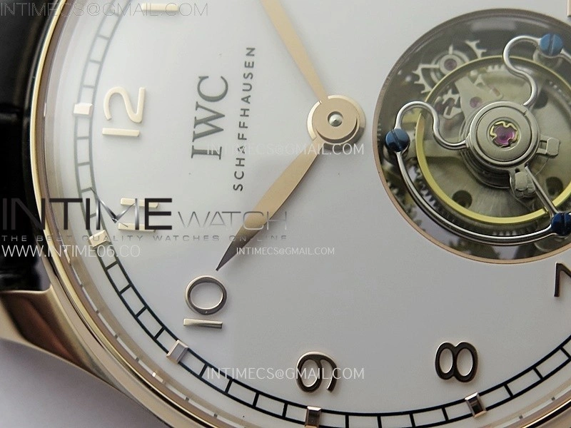 Portuguese Tourbillon RG AXF White Dial RG Numbers on Black Leather Strap