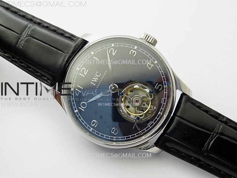 Portuguese Tourbillon SS AXF Blue Dial Sliver Numbers on Black Leather Strap