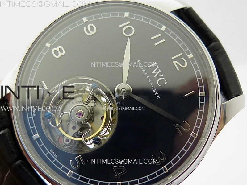 Portuguese Tourbillon SS AXF Blue Dial Sliver Numbers on Black Leather Strap