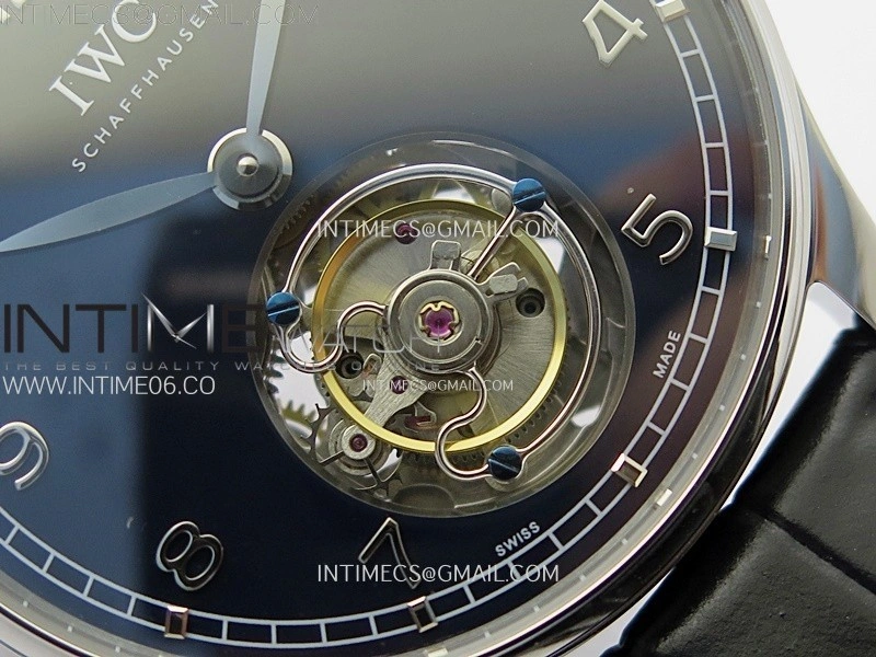 Portuguese Tourbillon SS AXF Blue Dial Sliver Numbers on Black Leather Strap