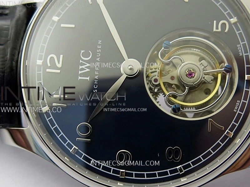 Portuguese Tourbillon SS AXF Blue Dial Sliver Numbers on Black Leather Strap