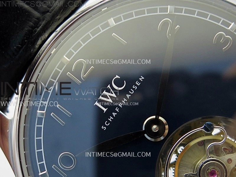 Portuguese Tourbillon SS AXF Blue Dial Sliver Numbers on Black Leather Strap