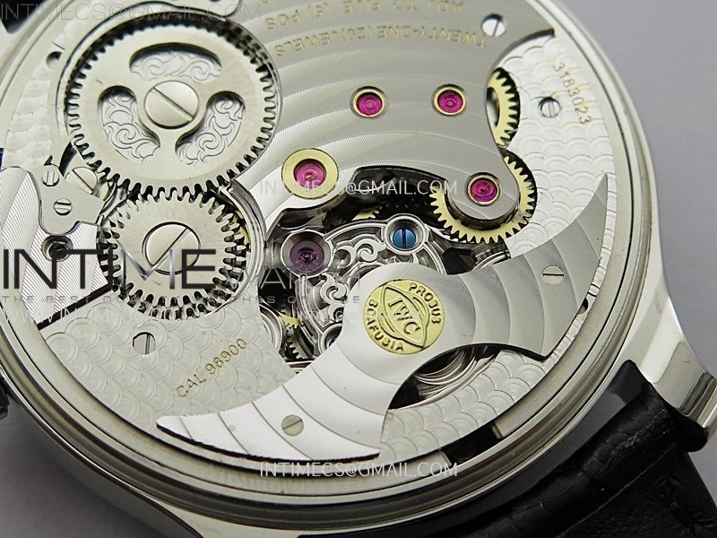 Portuguese Tourbillon SS AXF Blue Dial Sliver Numbers on Black Leather Strap
