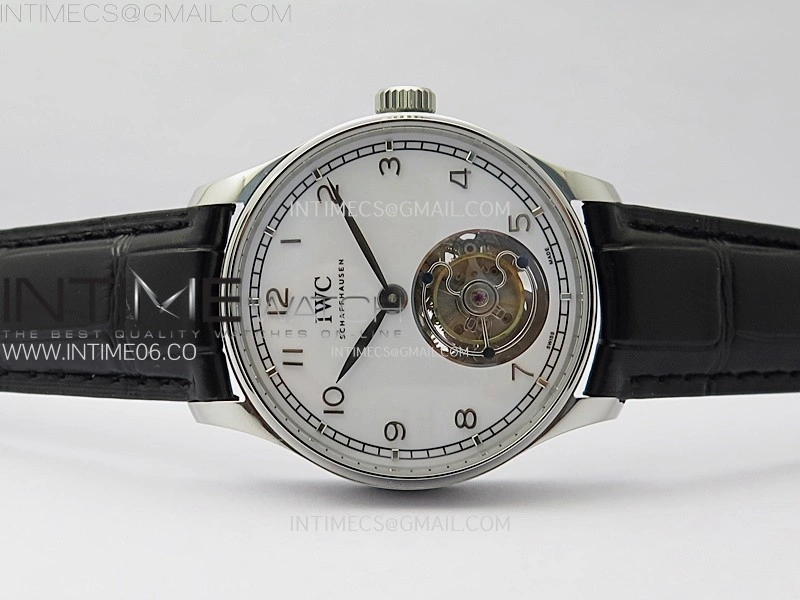 Portuguese Tourbillon SS AXF White Dial Sliver Numbers on Black Leather Strap
