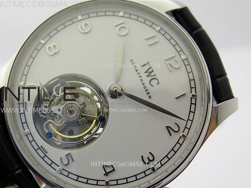 Portuguese Tourbillon SS AXF White Dial Sliver Numbers on Black Leather Strap