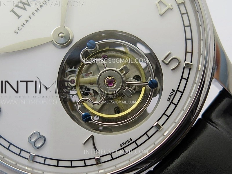 Portuguese Tourbillon SS AXF White Dial Sliver Numbers on Black Leather Strap