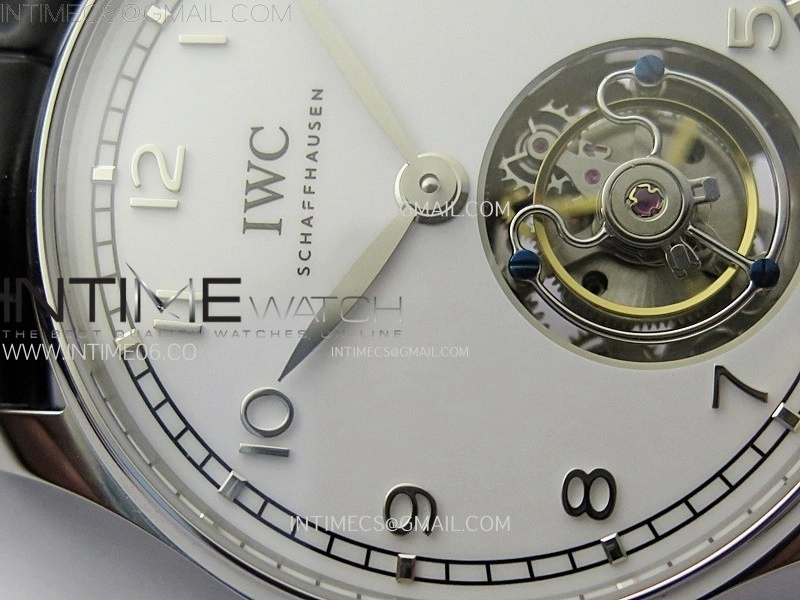 Portuguese Tourbillon SS AXF White Dial Sliver Numbers on Black Leather Strap