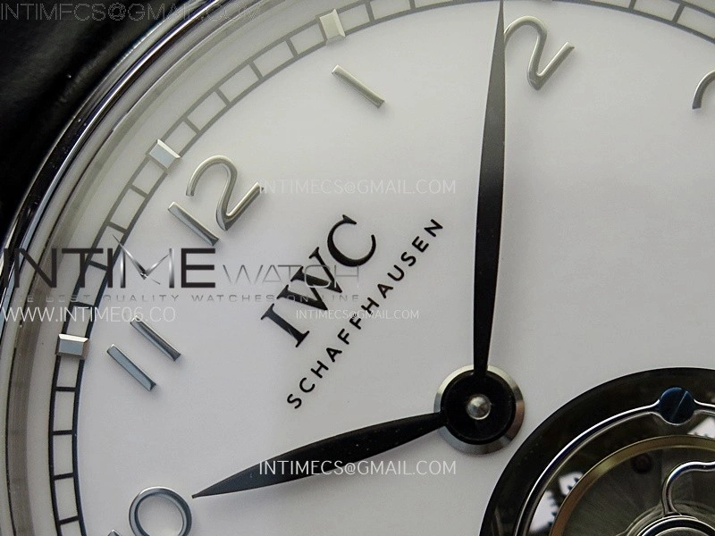 Portuguese Tourbillon SS AXF White Dial Sliver Numbers on Black Leather Strap
