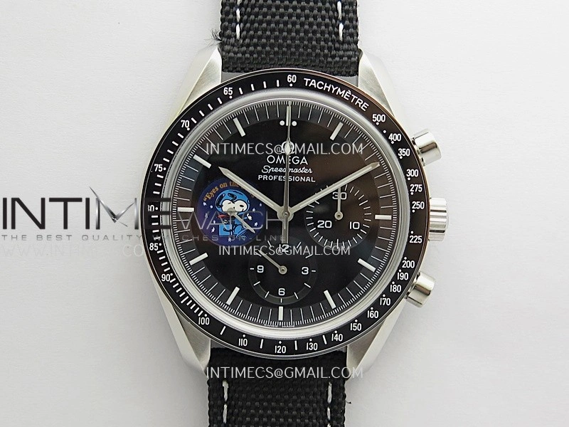 Speedmaster Professional Snoopy SS SMF 1:1 Best Edition Black Dial On Black Nylon Strap A3861