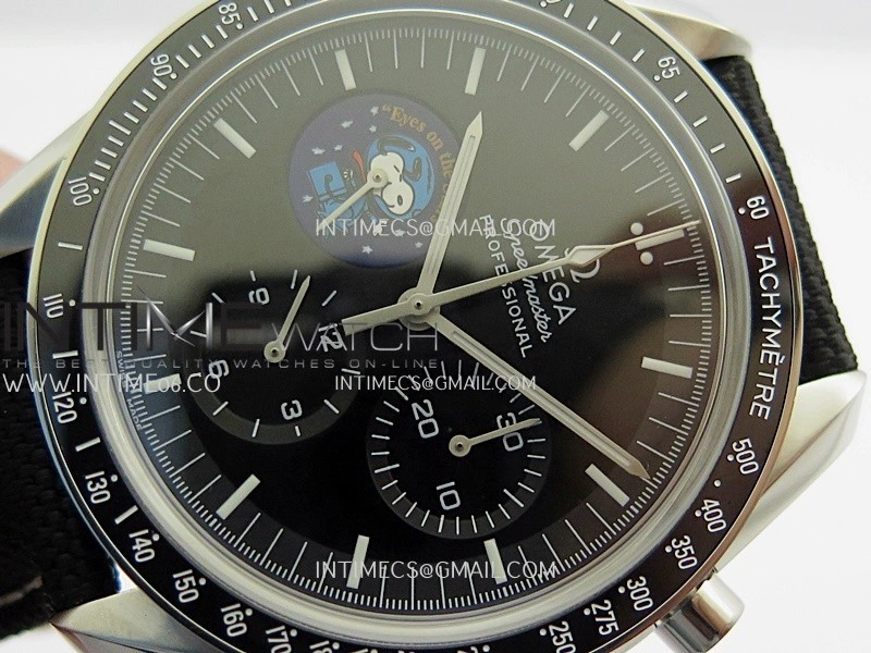 Speedmaster Professional Snoopy SS SMF 1:1 Best Edition Black Dial On Black Nylon Strap A3861