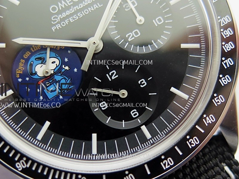 Speedmaster Professional Snoopy SS SMF 1:1 Best Edition Black Dial On Black Nylon Strap A3861