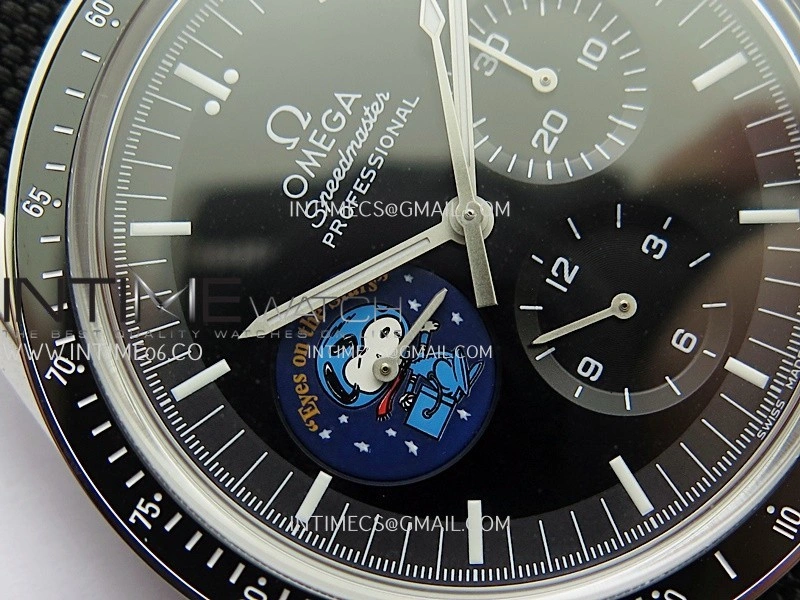 Speedmaster Professional Snoopy SS SMF 1:1 Best Edition Black Dial On Black Nylon Strap A3861