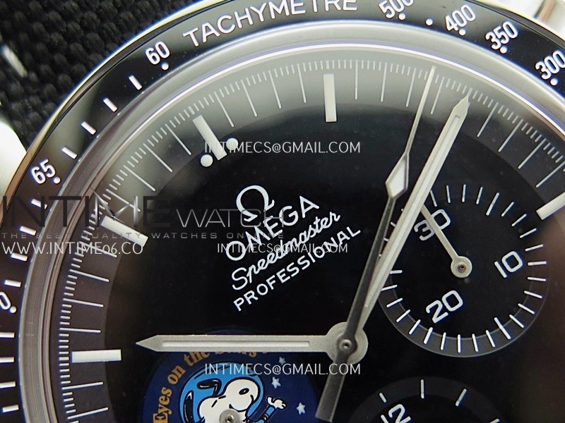 Speedmaster Professional Snoopy SS SMF 1:1 Best Edition Black Dial On Black Nylon Strap A3861