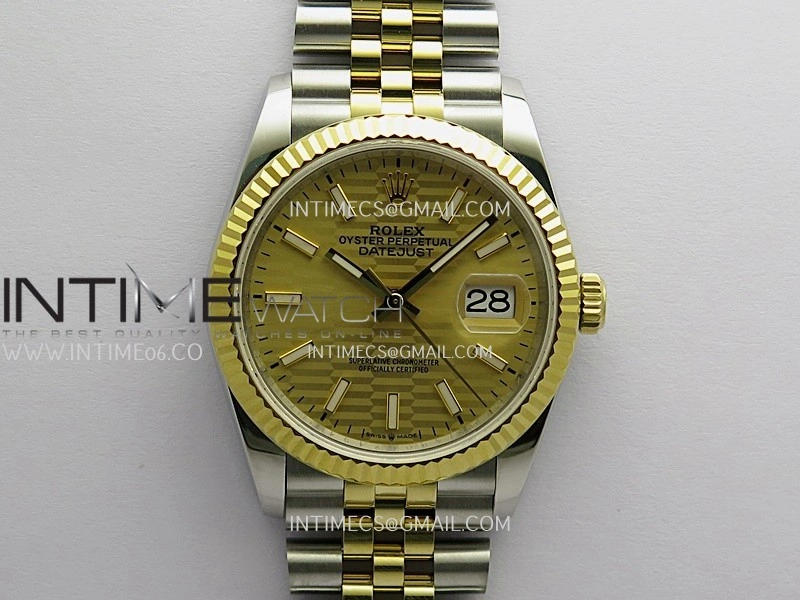 DateJust 36mm 126233 SS YG V2 QF 1:1 Best Edition Gold Fluted Dial Stick Marker On SS YG Jubilee Bracelet SH3235
