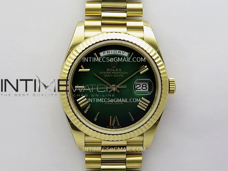 Day Date 228238 40mm Gain Weight QF 1:1 Best Edition Green Ombre Dial Roman Marker On YG President Bracelet SH3255