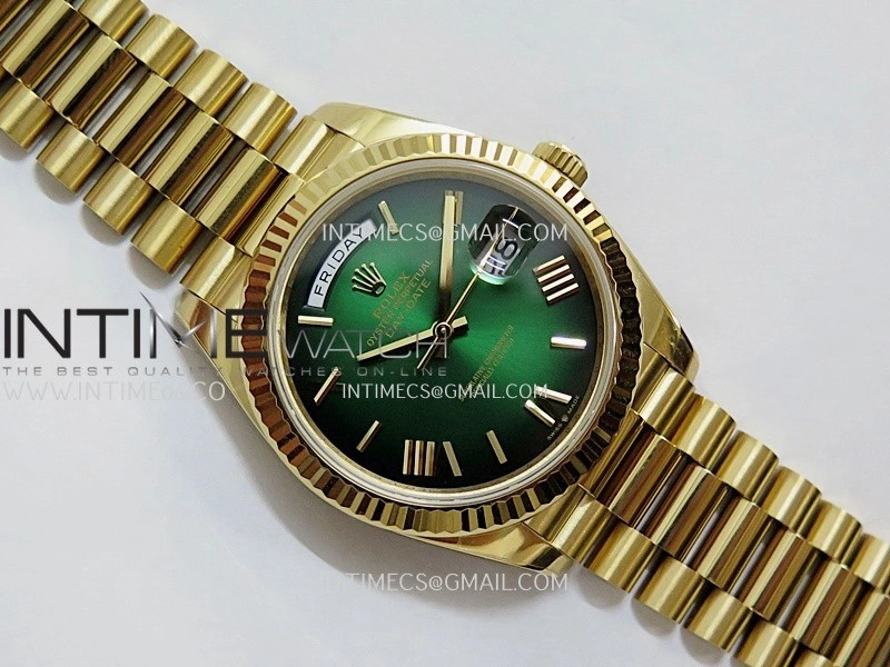 Day Date 228238 40mm Gain Weight QF 1:1 Best Edition Green Ombre Dial Roman Marker On YG President Bracelet SH3255