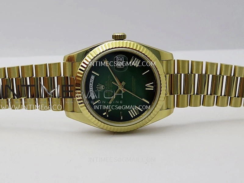 Day Date 228238 40mm Gain Weight QF 1:1 Best Edition Green Ombre Dial Roman Marker On YG President Bracelet SH3255