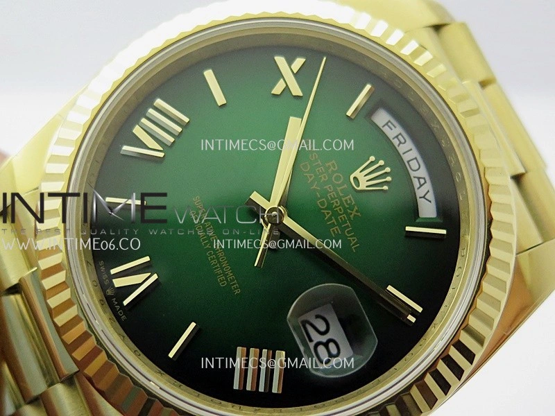Day Date 228238 40mm Gain Weight QF 1:1 Best Edition Green Ombre Dial Roman Marker On YG President Bracelet SH3255