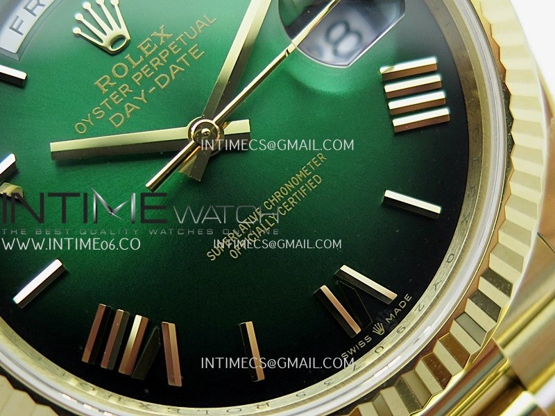 Day Date 228238 40mm Gain Weight QF 1:1 Best Edition Green Ombre Dial Roman Marker On YG President Bracelet SH3255
