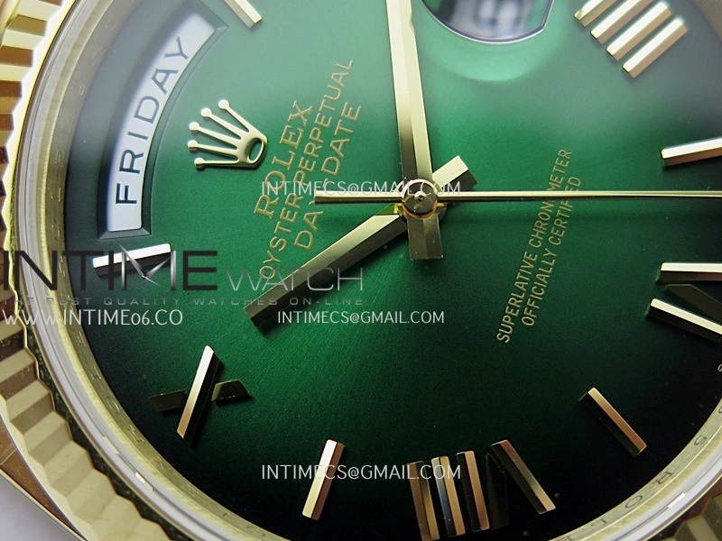 Day Date 228238 40mm Gain Weight QF 1:1 Best Edition Green Ombre Dial Roman Marker On YG President Bracelet SH3255