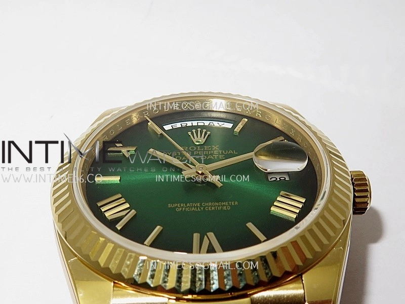 Day Date 228238 40mm Gain Weight QF 1:1 Best Edition Green Ombre Dial Roman Marker On YG President Bracelet SH3255