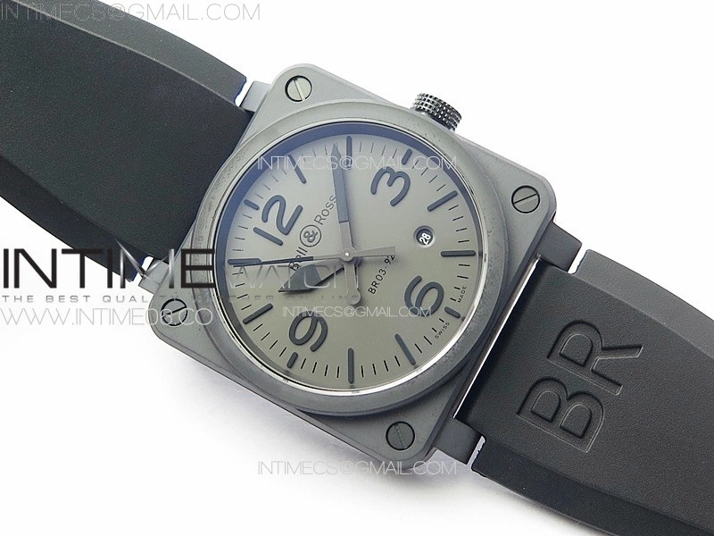BR 03-92 Real Ceramic 1:1 Best Edition Gray Dial on Black Rubber Strap MIYOTA 9015