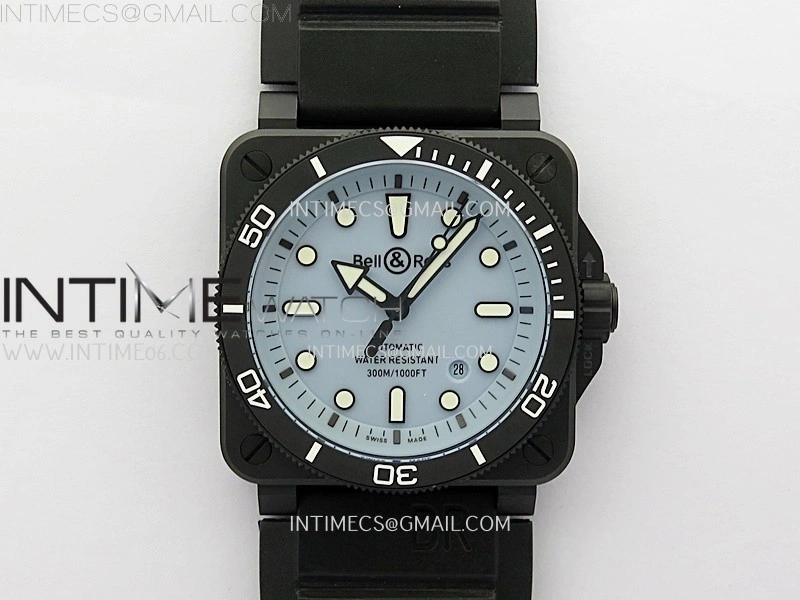 Instruments BR03A Ceramic M+F 1:1 Best Edition Pale Blue Lumed Dial on Rubber Strap MIYOTA 9015