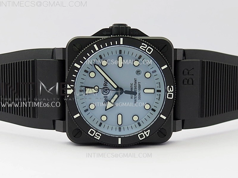 Instruments BR03A Ceramic M+F 1:1 Best Edition Pale Blue Lumed Dial on Rubber Strap MIYOTA 9015