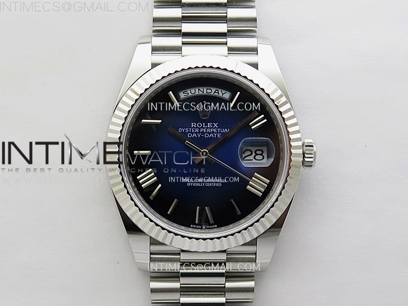Day Date 228236 40mm 904L SS 1:1 AR+F Best Edition Blue Gradient Dial Roman Markers on SS President Bracelet SA3255