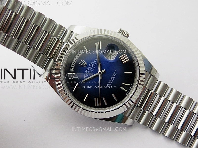 Day Date 228236 40mm 904L SS 1:1 AR+F Best Edition Blue Gradient Dial Roman Markers on SS President Bracelet SA3255