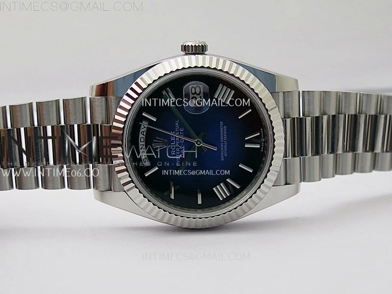 Day Date 228236 40mm 904L SS 1:1 AR+F Best Edition Blue Gradient Dial Roman Markers on SS President Bracelet SA3255