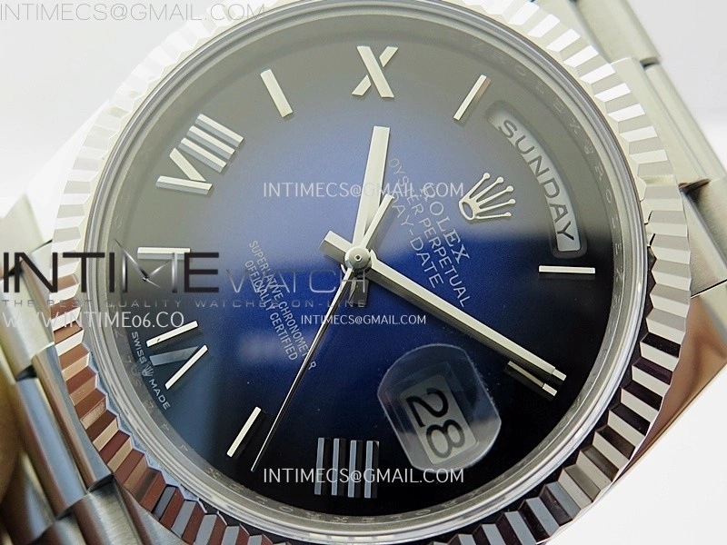 Day Date 228236 40mm 904L SS 1:1 AR+F Best Edition Blue Gradient Dial Roman Markers on SS President Bracelet SA3255