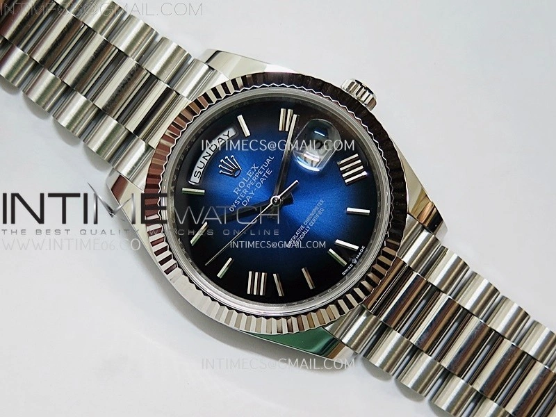 Day Date 228236 40mm 904L SS 1:1 AR+F Best Edition Blue Gradient Dial Roman Markers on SS President Bracelet SA3255