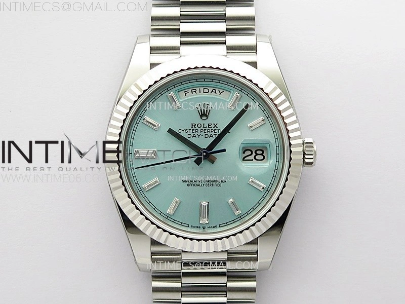 Day Date 228236 40mm 904L SS 1:1 AR+F Best Edition Ice Blue Dial T Diamonds Markers on SS President Bracelet SA3255